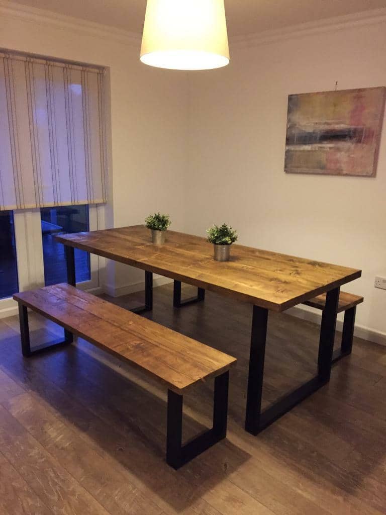 Unique handmade reclaimed wood industrial style dining table, square